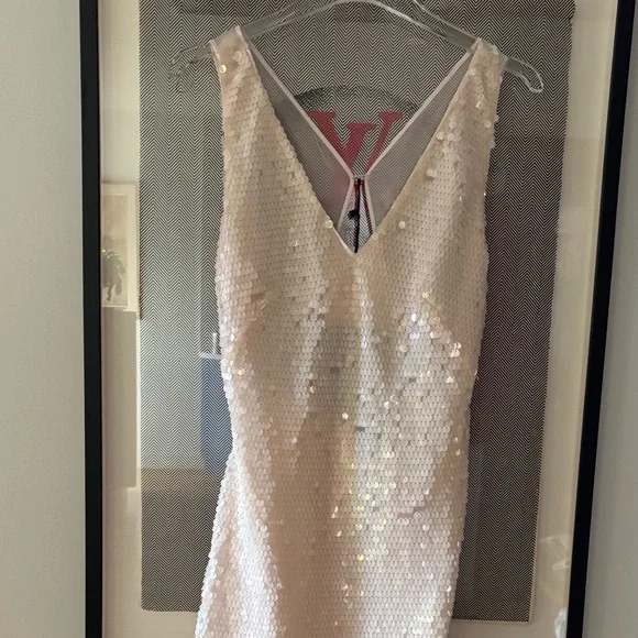 NWT Massimo Dutti Studio blush sequin dress with chiffon open back side slit  S - Picture 5 of 14